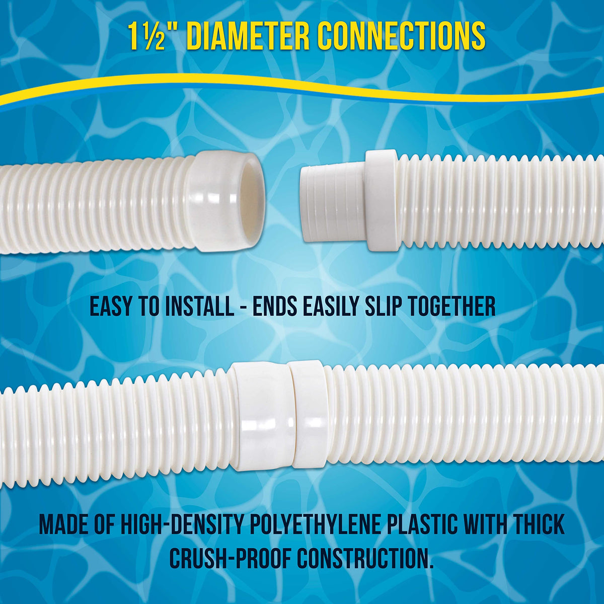 Universal 1-1/2-inch connection compatible with Hayward and other suction cleaners