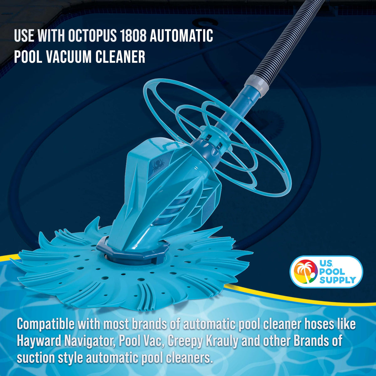 US Pool Supply universal-fit hose works with most cleaners for flexible pool maintenance.