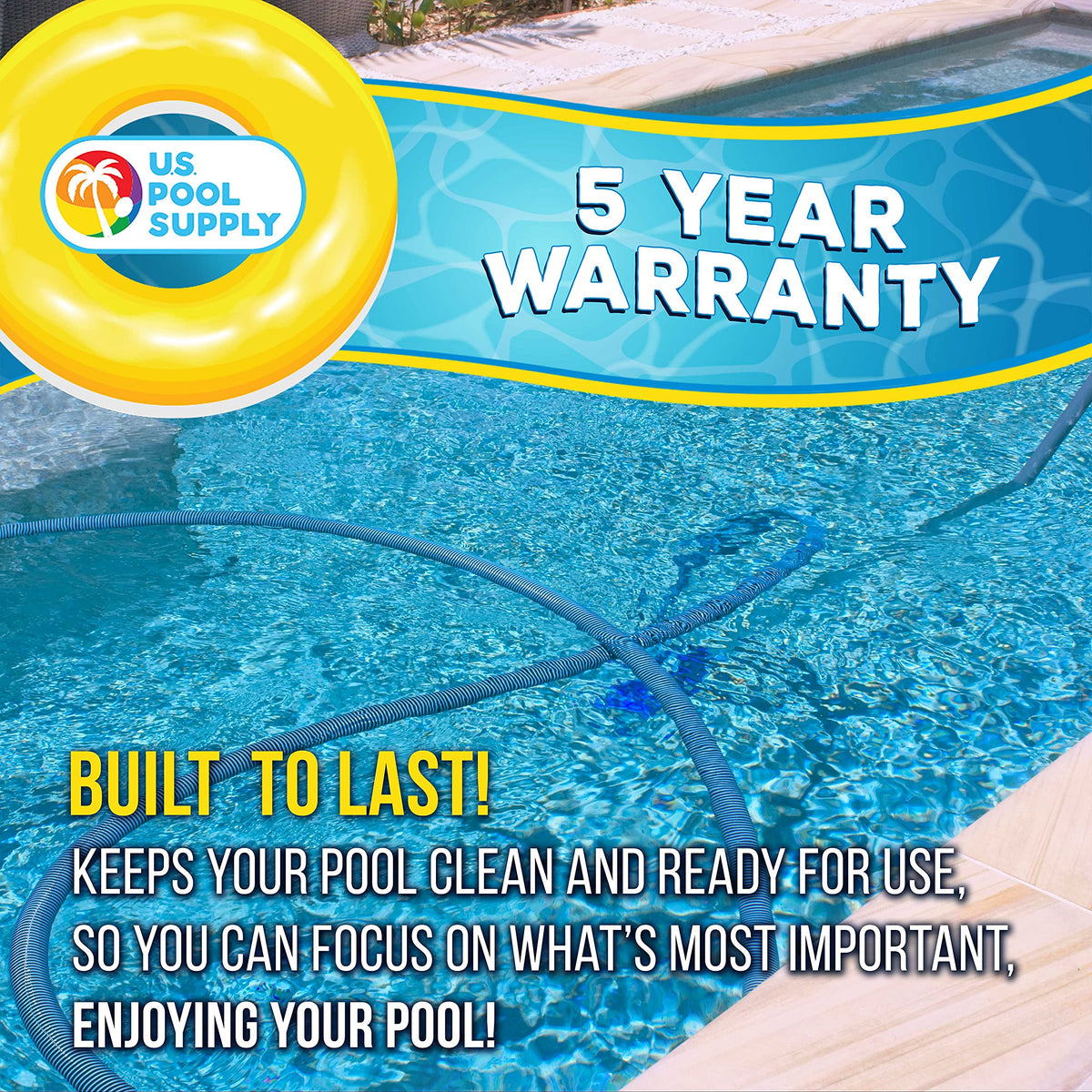 US Pool Supply hose compatible with inground pool vacuum setups and accessories.