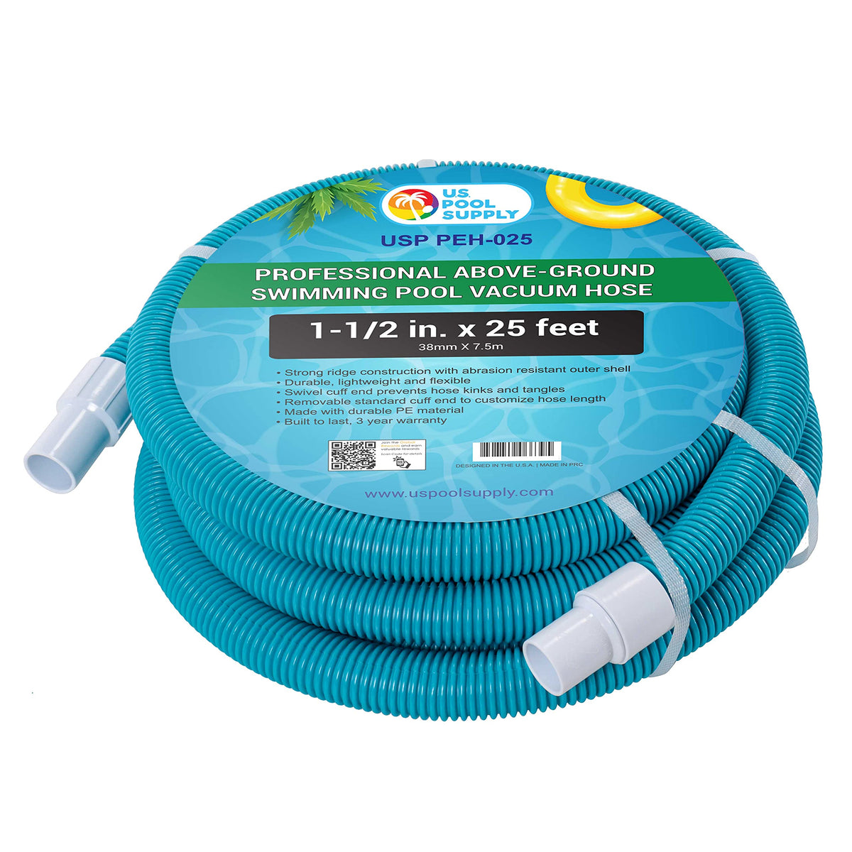 U.S. Pool Supply vacuum hose with swivel cuff prevents tangles during pool cleaning.
