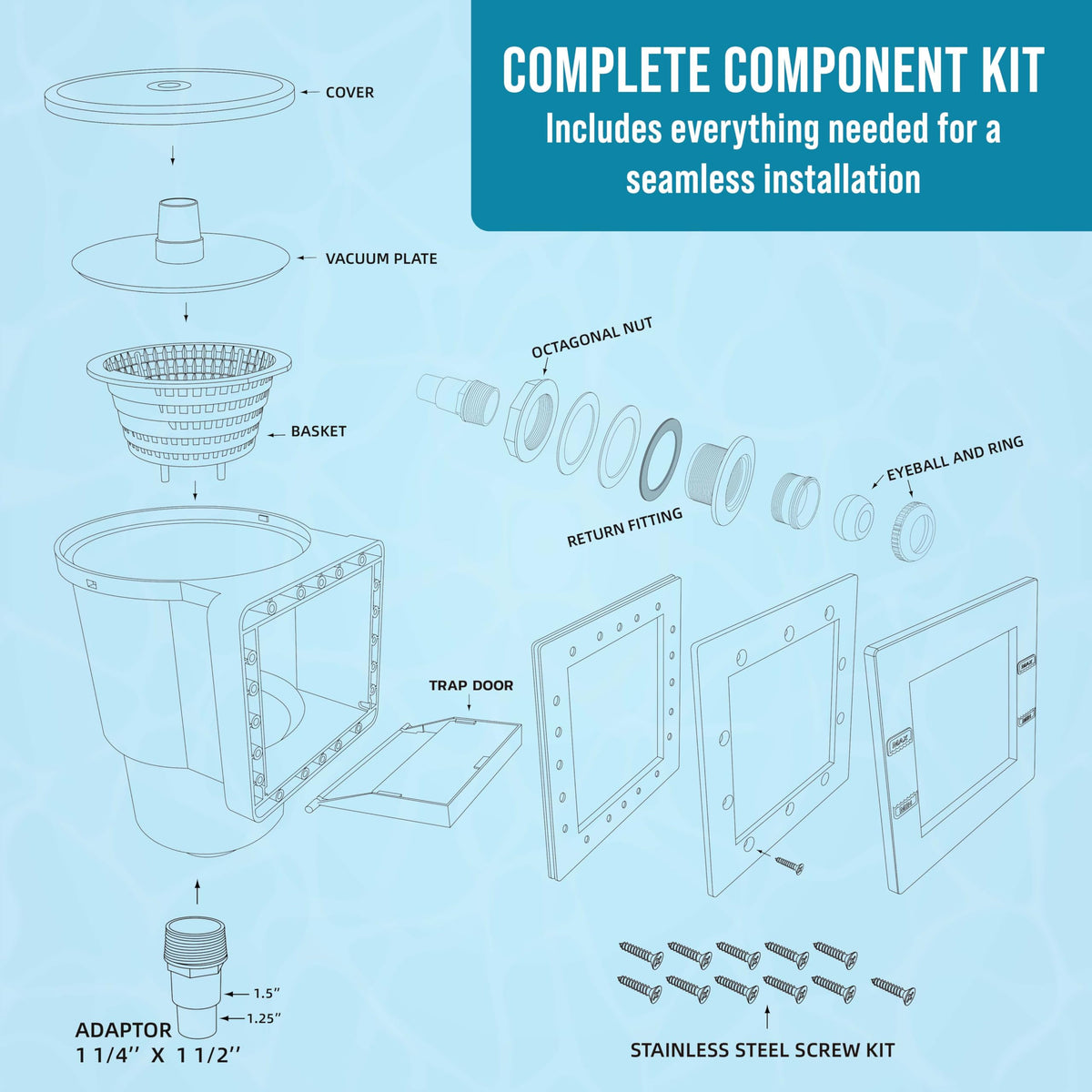 U.S. Pool Supply vacuum plate attachment enables versatile cleaning with standard hoses.