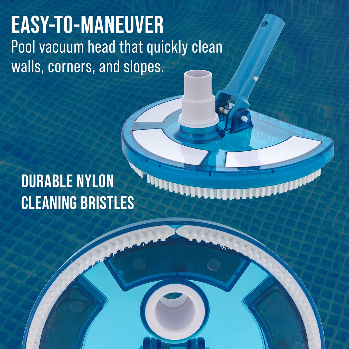 US Pool Supply wide curved base covers more area for faster cleaning.