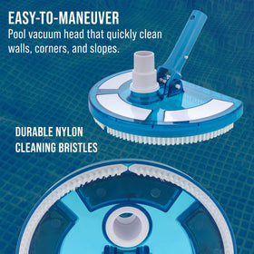 US Pool Supply wide curved base covers more area for faster cleaning.