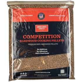 US Stove Competition Cooking Pellets 20lb bag front view with premium hardwood blend for consistent flavor
