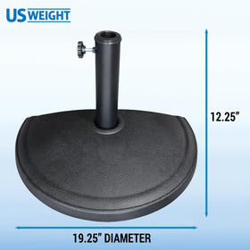 US Weight base with adjustable pole diameter fits umbrellas from 1.3 to 1.9 inches.