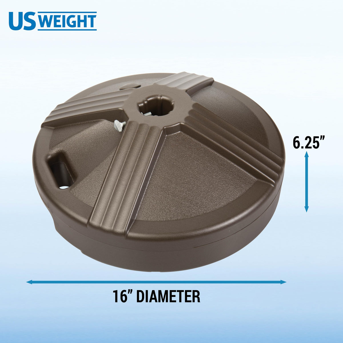 US Weight base fits 1-inch poles for stable table-mounted shade.