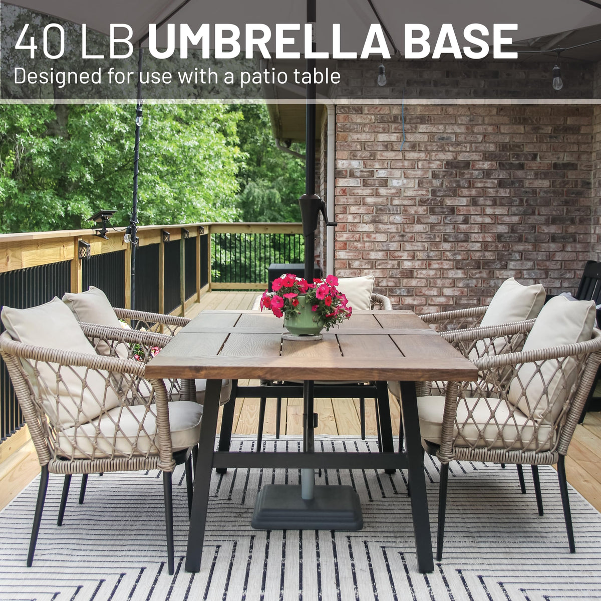 US Weight base shows 16.48-inch square footprint for table-supported shade