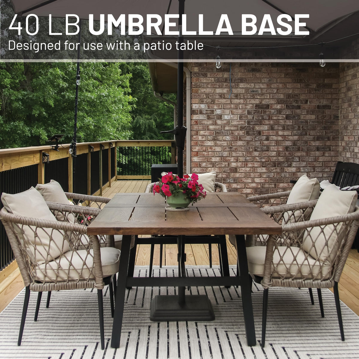 US Weight umbrella base footprint 16.48 inches for stable patio setups.
