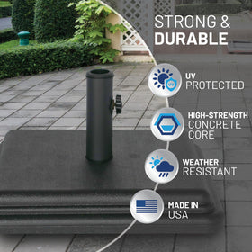 Base compatible with patio tables and umbrella poles for versatile use