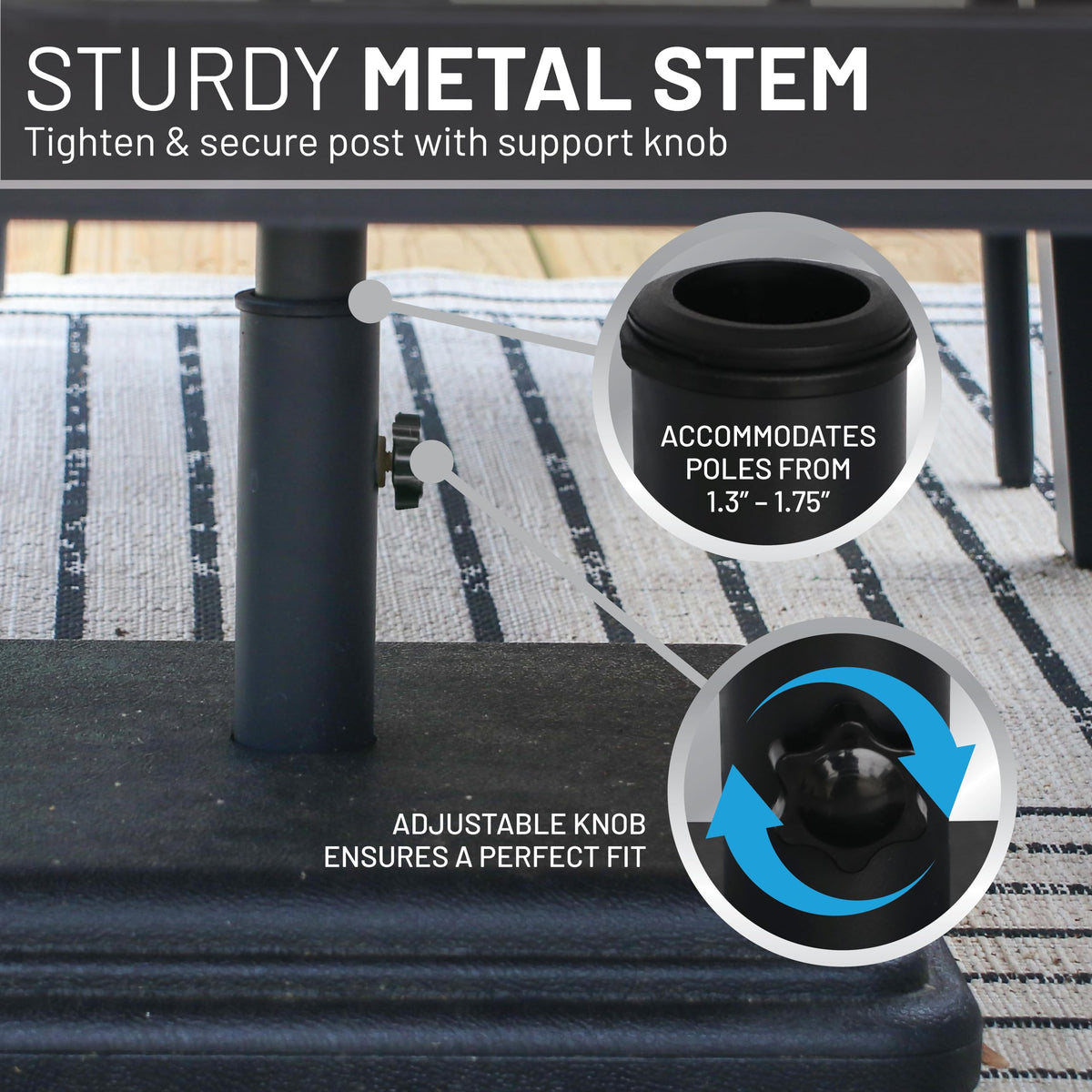 Pole size compatibility from 1.3 to 1.76 inches for flexible shade options
