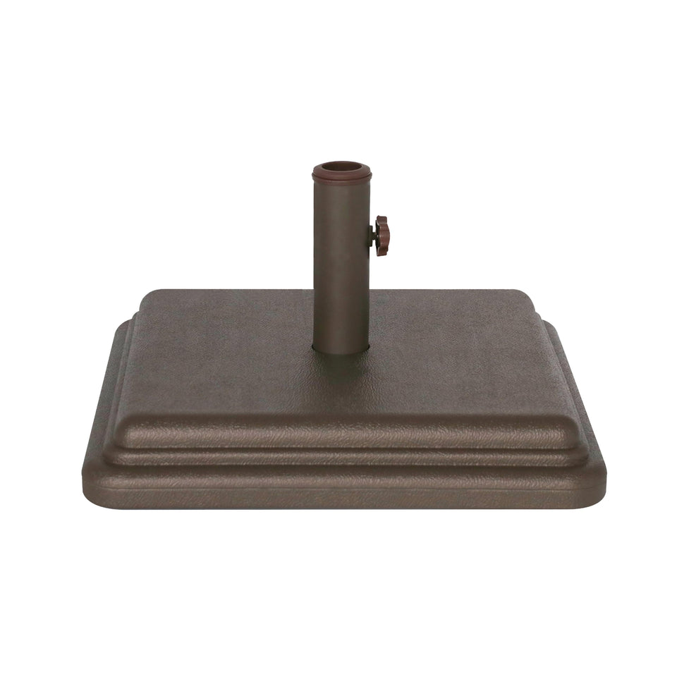 US Weight umbrella base provides a sturdy-stand for secure outdoor shading.
