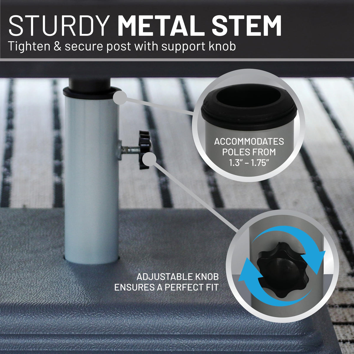 US Weight base made of UV-stabilized polymer with grey finish