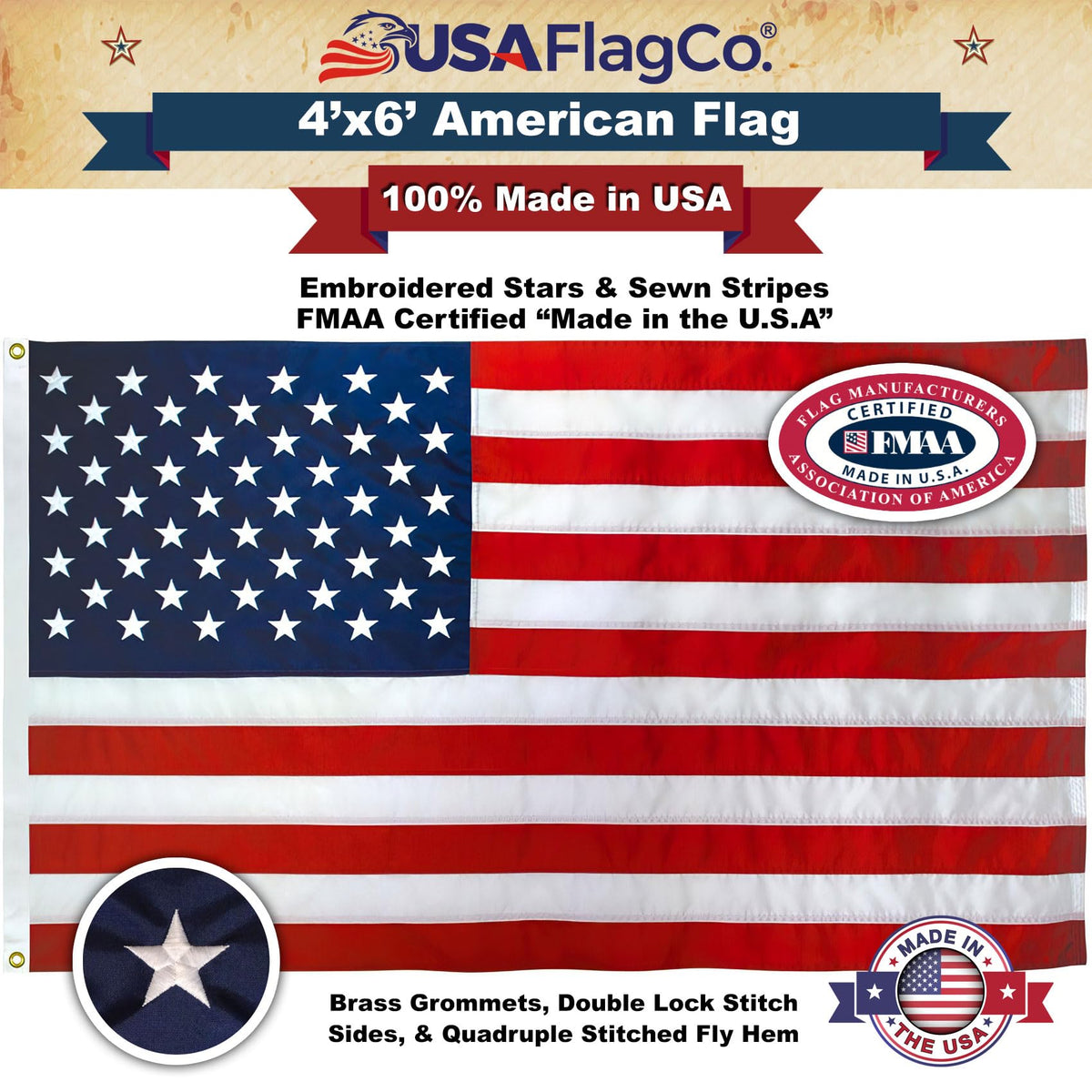 USA Flag Co. nylon outdoor flag 4x6 designed to withstand weather