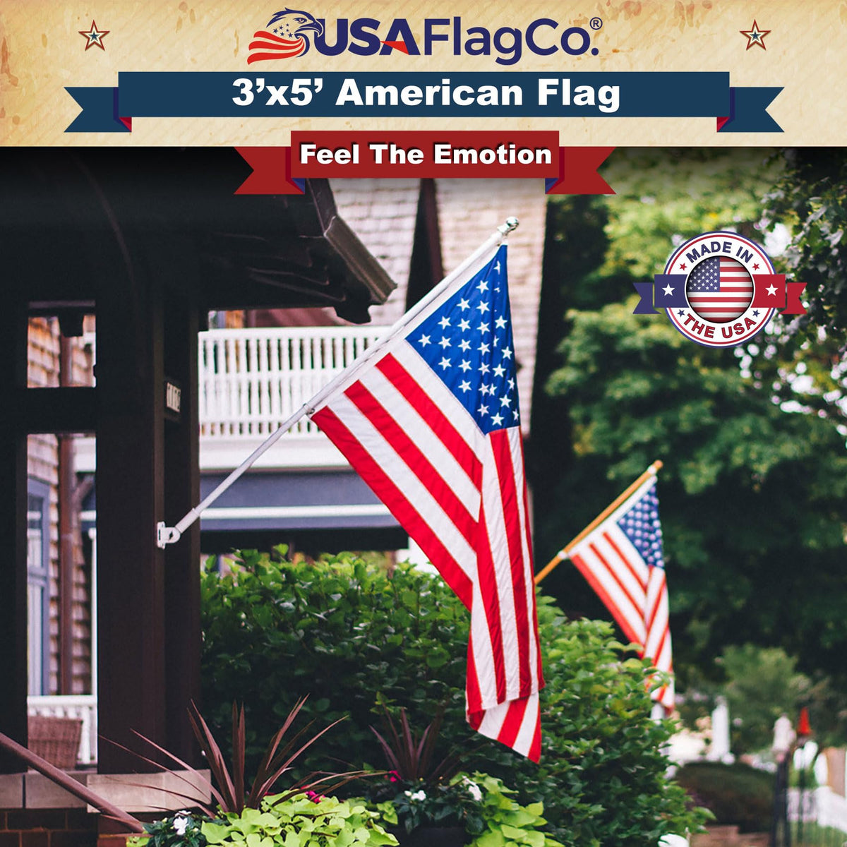 USA Flag Co outdoor flag with stitched stripes for long-lasting patriotism.