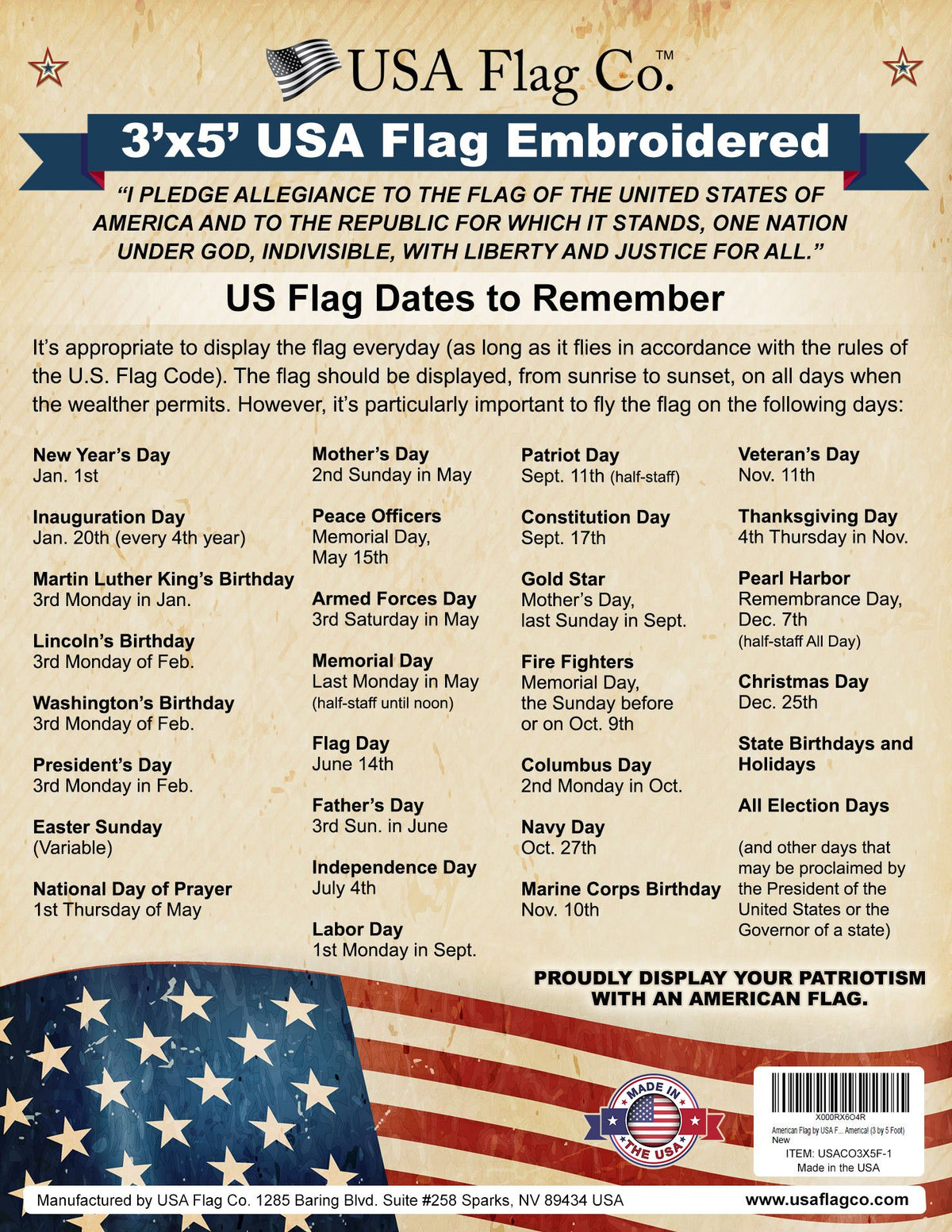USA Flag Co patriotic display suitable for home or business.