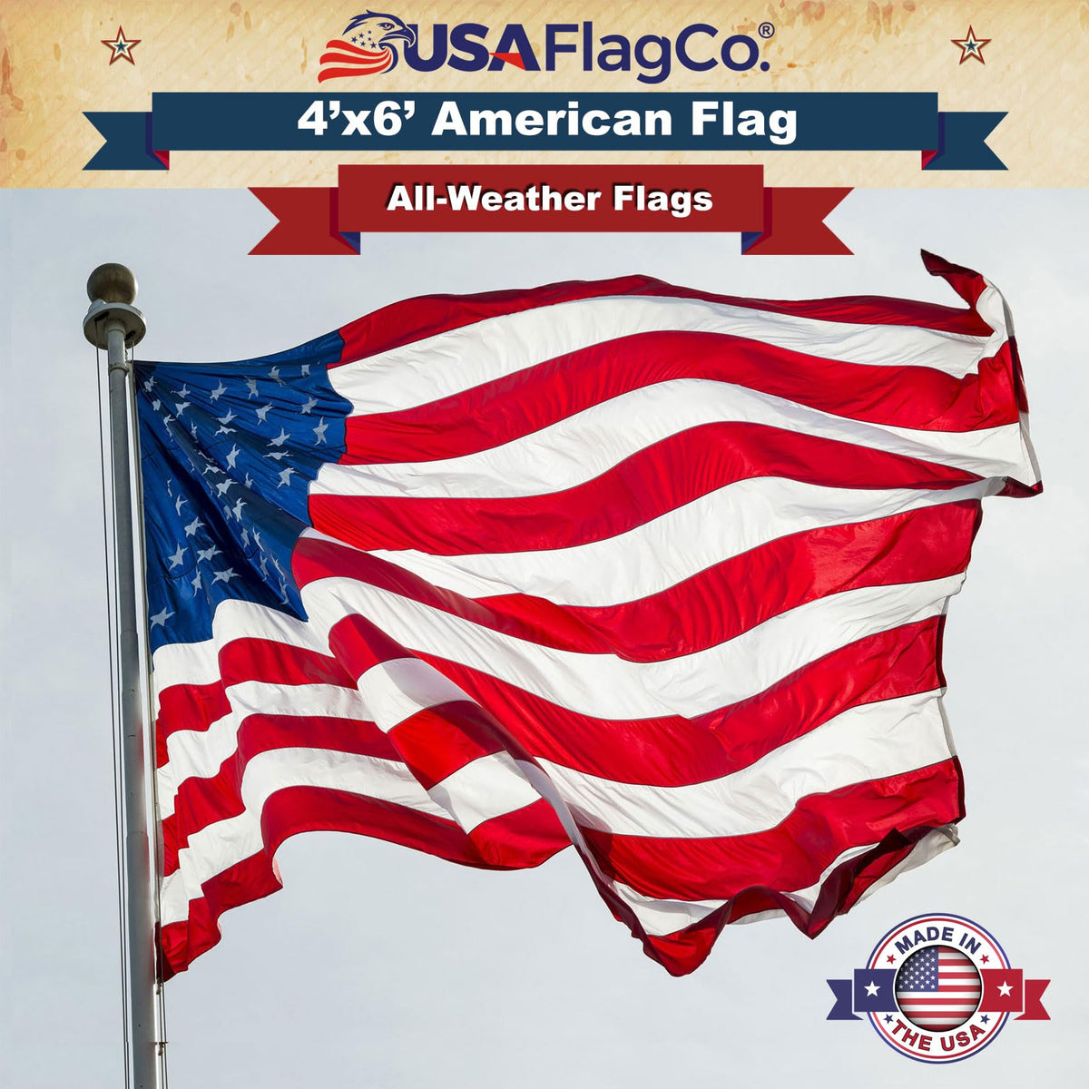 USA Flag Co. 4x6 flag with sewn stripes for durability