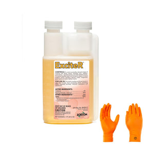 USA Supply Exciter Pyrethrin Concentrate bottle pour demonstrates fast pest knock-down.