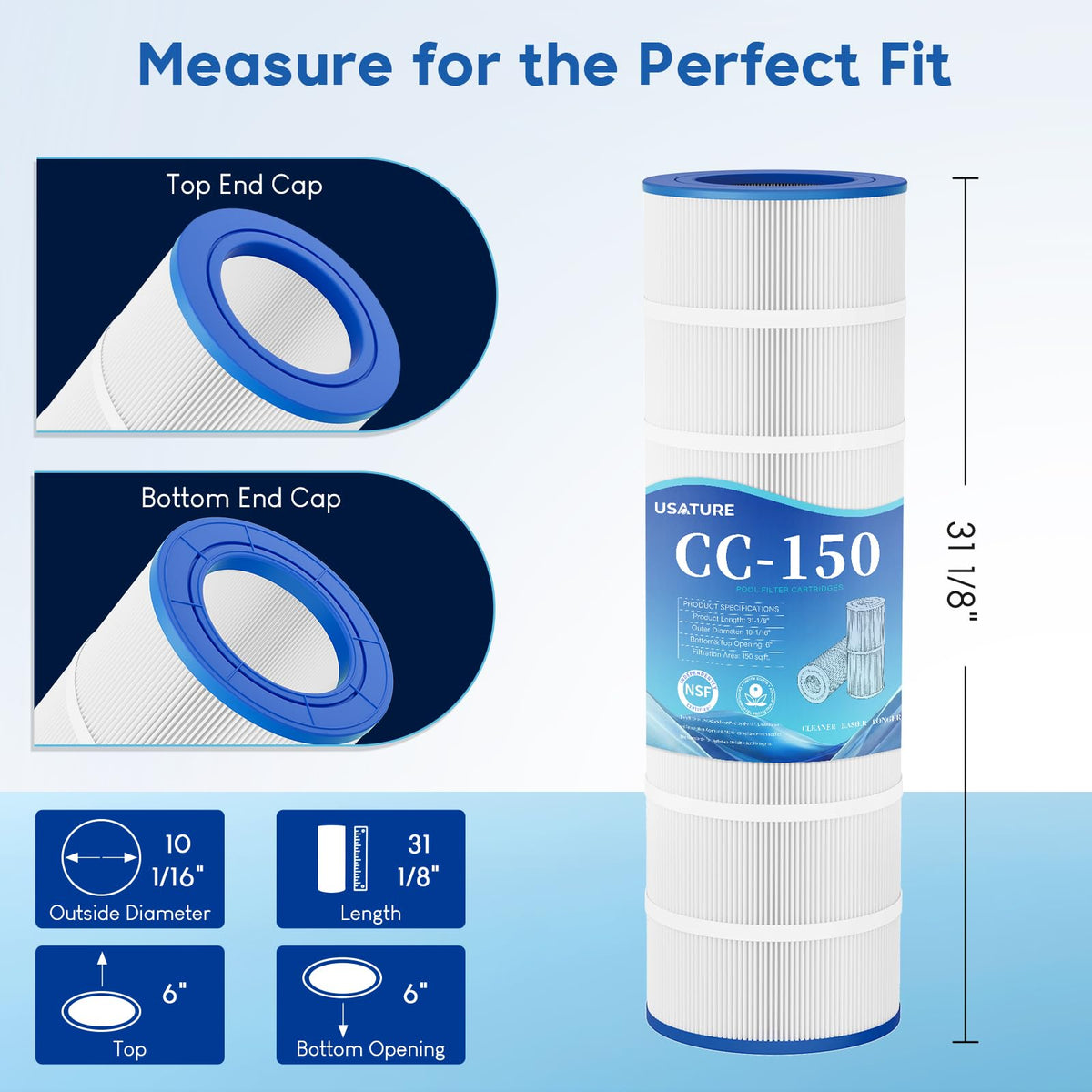 USATURE CC150 durable construction with ABS end caps resists tough pool use.