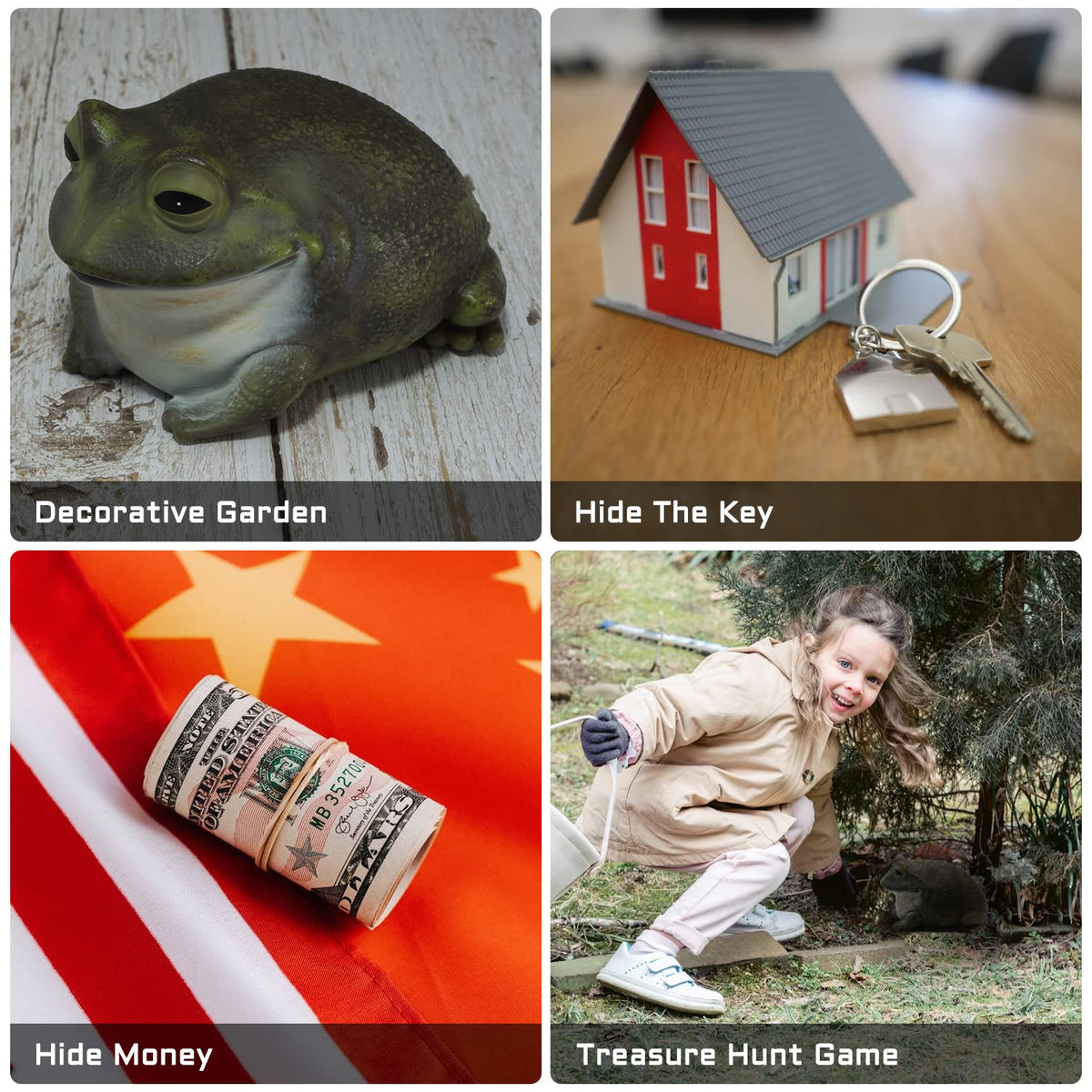USEAMIE spare key hider frog bottom anti-drop keeps items secure.