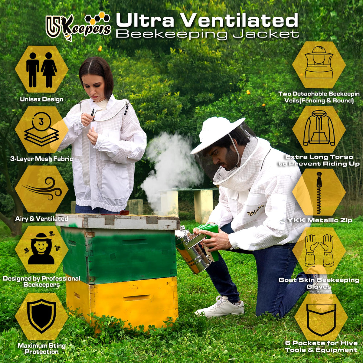USKEEPERS detachable round veil offers 360-degree visibility and ventilation for hive inspections.