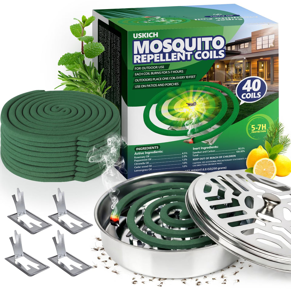 USKICH 40 mosquito coils for outdoor protection up to 10 feet with plant-based oils