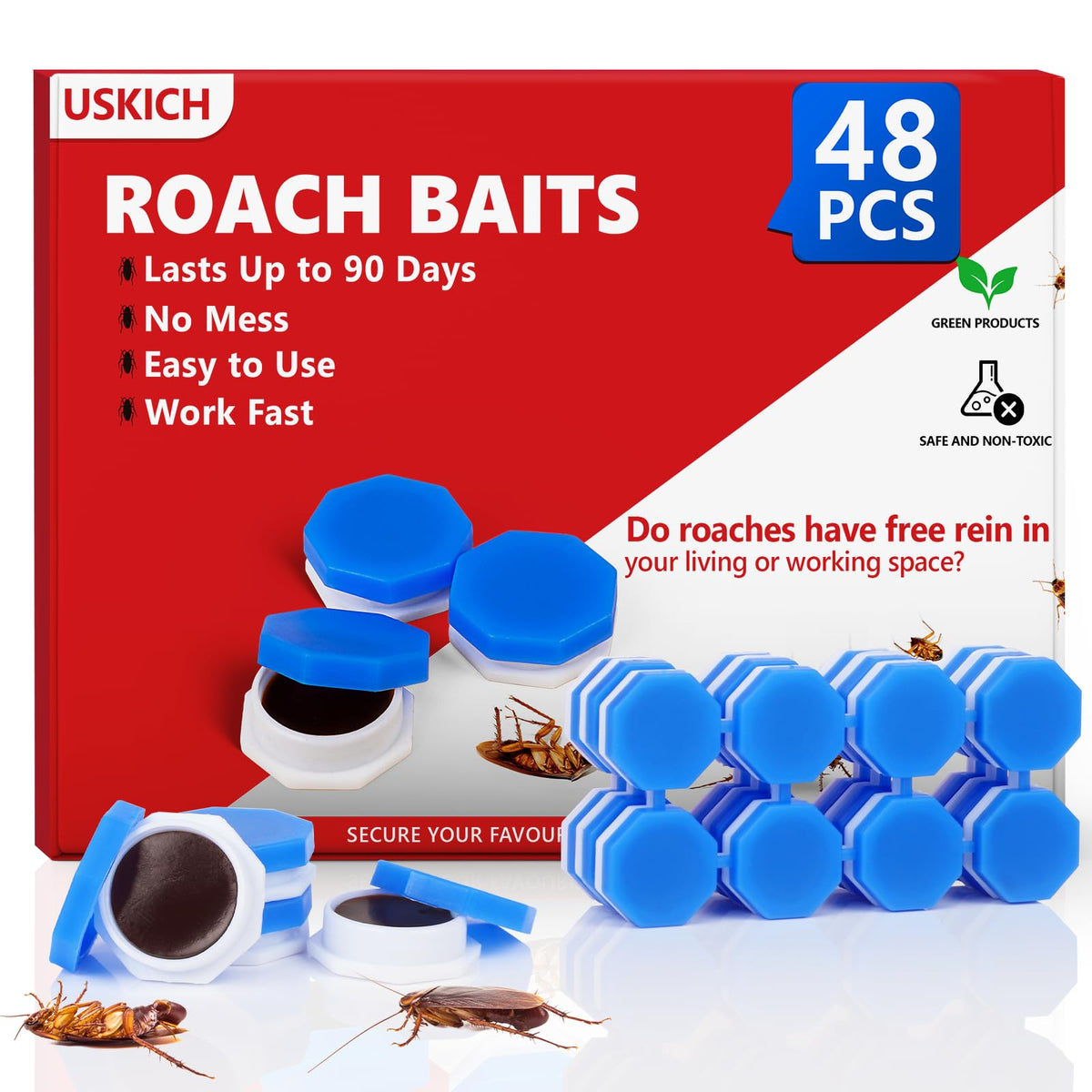 USKICH 48-pack roach gel bait for long-lasting indoor protection.