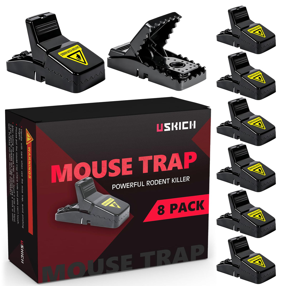USKICH 8-pack mouse traps indoor with durable design for repeated use.
