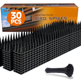 USKICH Bird Spikes coverage on fences and roofs deters feathered intruders.