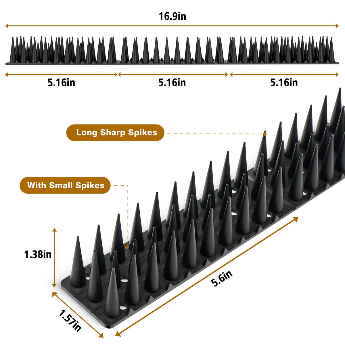 USKICH Bird Spikes plastic strip detail shows sturdy nail design.
