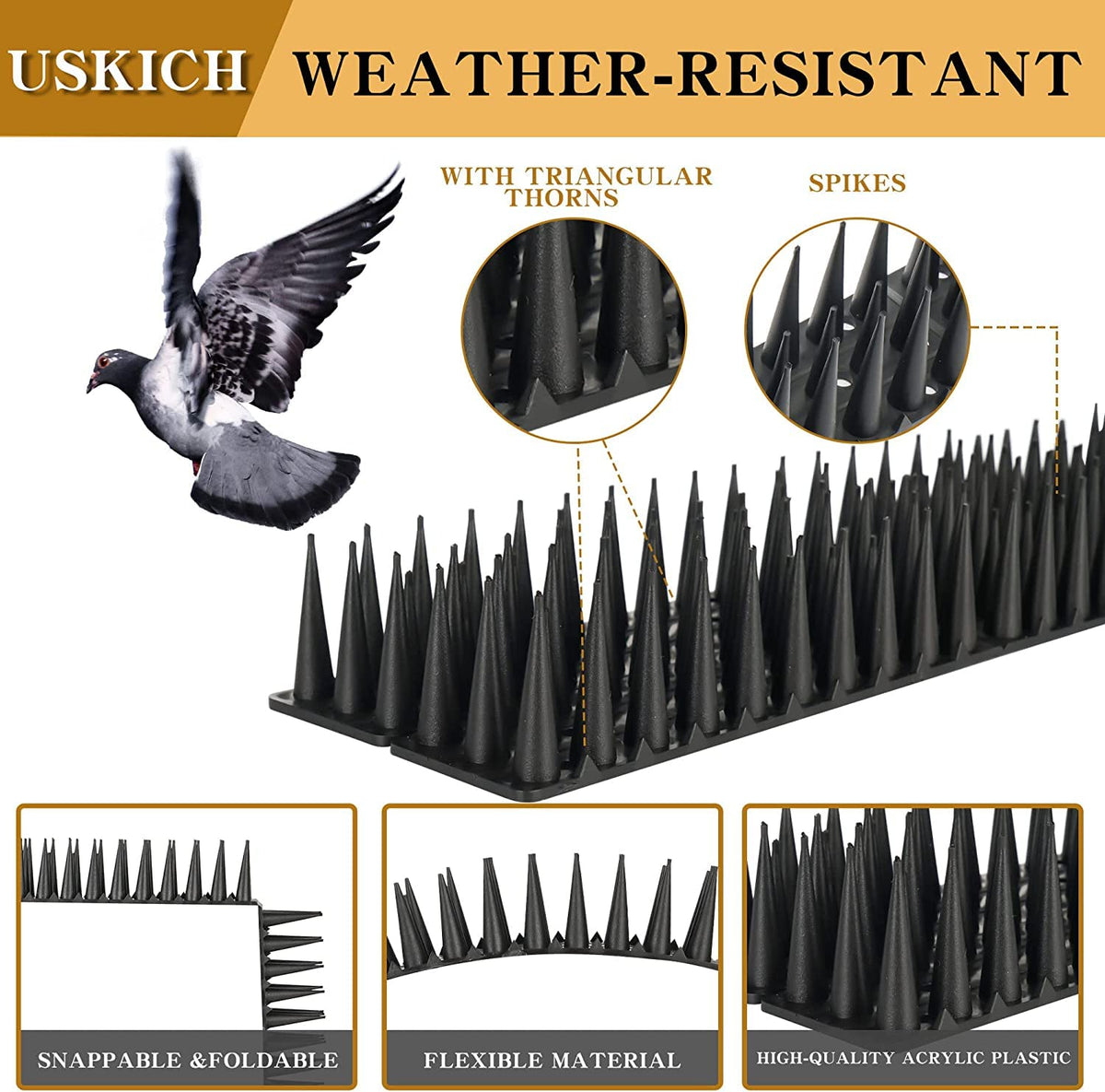 USKICH Defender spikes easy installation through screw holes for secure mounting.
