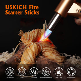 USKICH Fire Starter ignition in progress, fast flame for grills, fireplaces, or campfires.