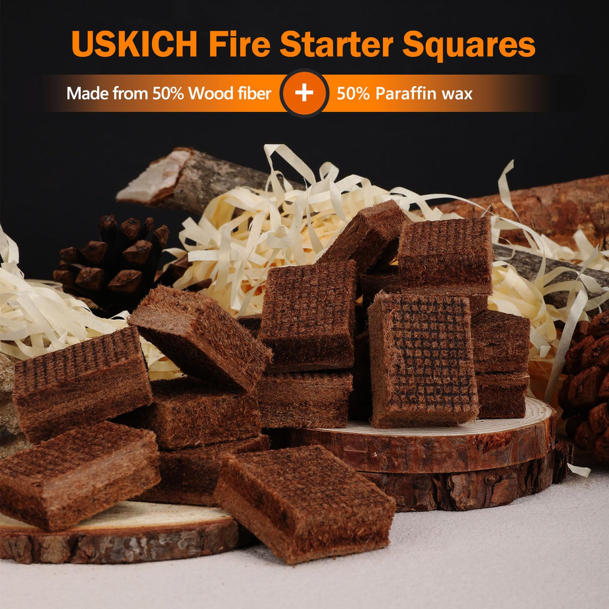 USKICH Fire Starter Squares used in charcoal grill for quick lighting.