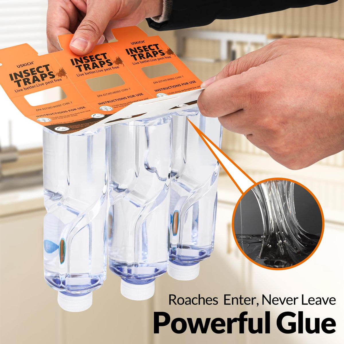 USKICH glue roach trap adhesive provides long-lasting capture in concealed spots like under sinks