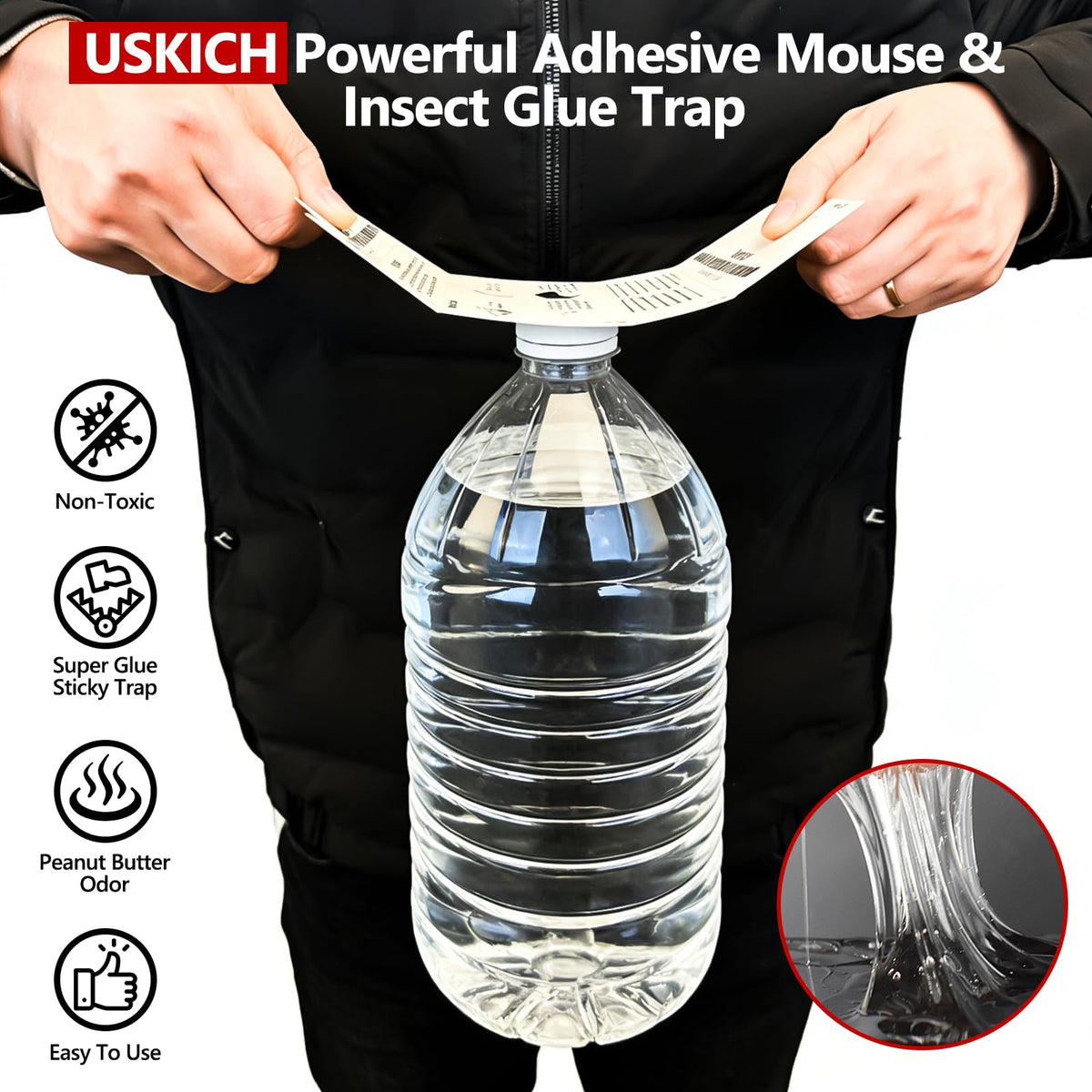 USKICH peanut butter scented glue boards attract insects and rodents without chemicals.