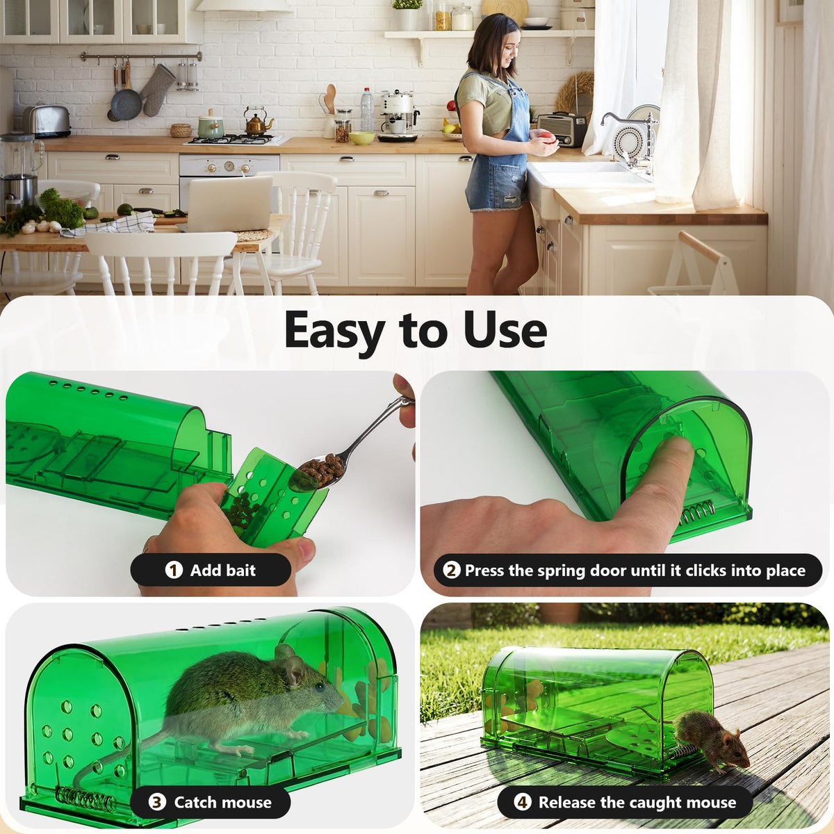 USKICH live mouse trap small capture cage for discreet indoor use