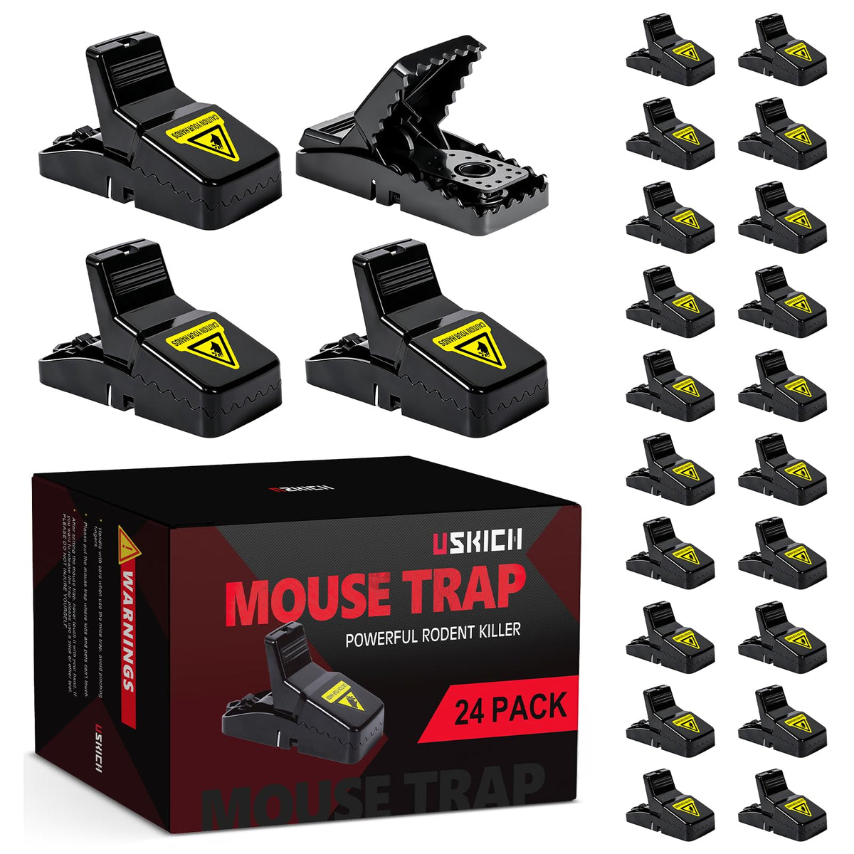 USKICH indoor mouse trap bait cup demonstrates reusable design for quick setup