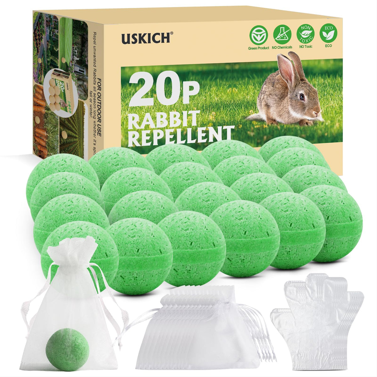 USKICH rabbit repellent pellets for outdoor use protect gardens from rabbits.