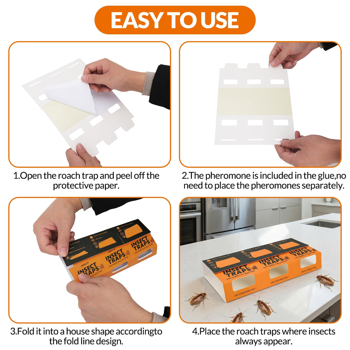 USKICH roach traps inside cabinet provide mess-free pest control.