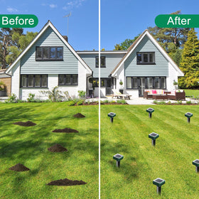 USKICH solar mole repellent installed in yard provides ongoing deterrence