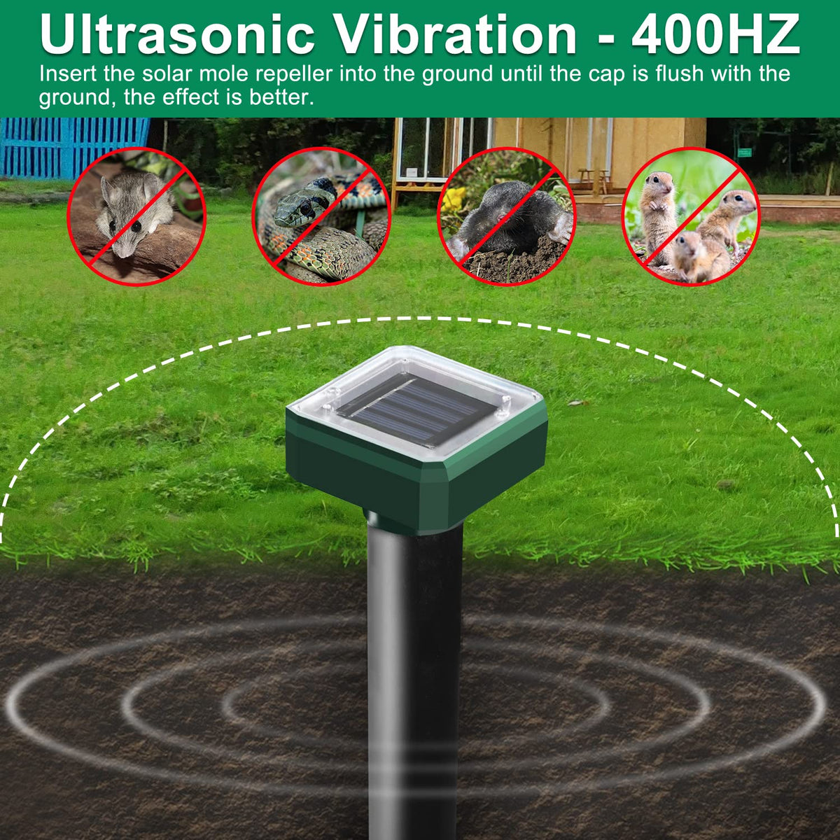 USKICH solar mole repellent spikes in soil deterring burrowing pests
