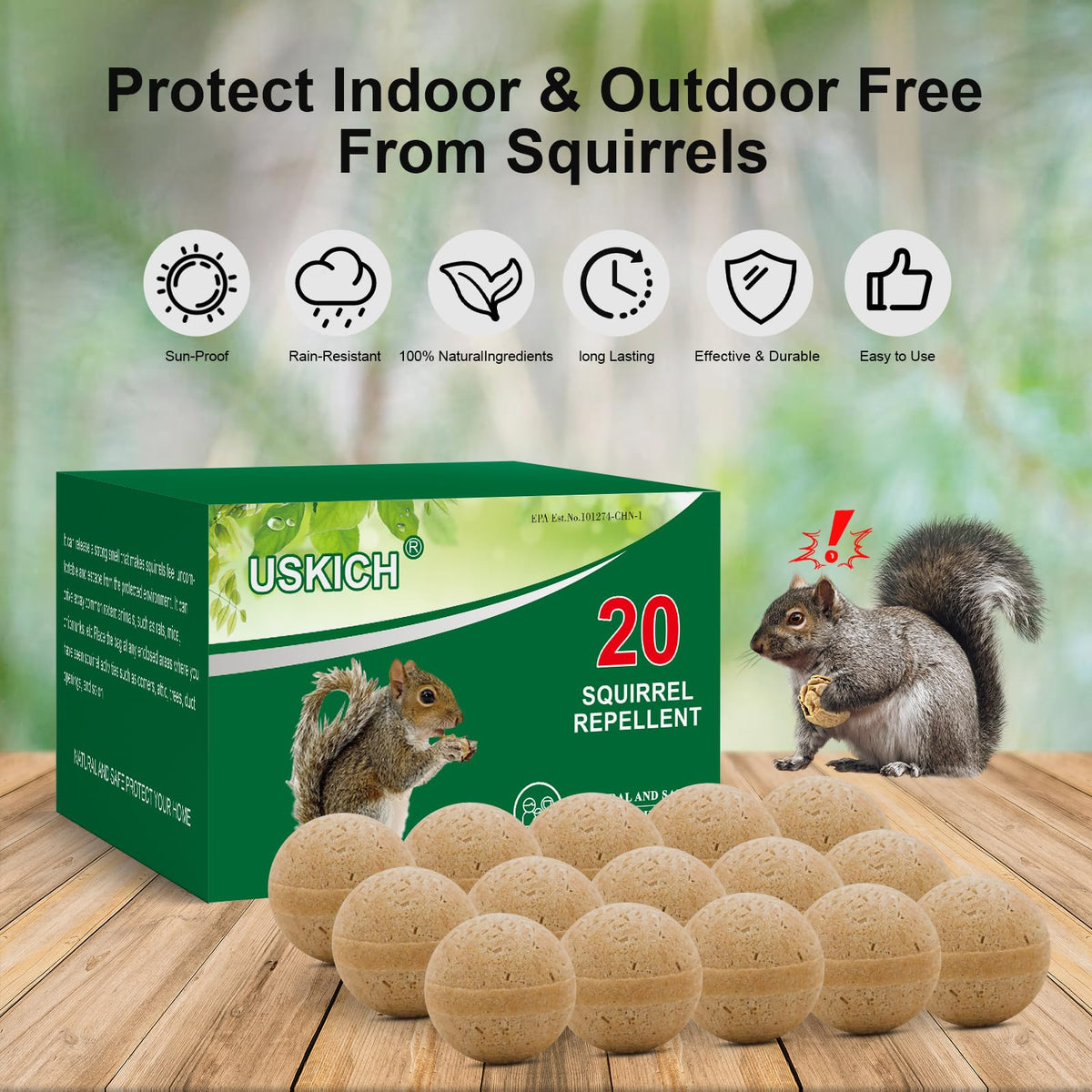 USKICH Squirrel Repellent on tree bark creates a long-lasting outdoor barrier.