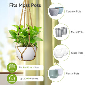 USLAI brown cotton macrame hanger enhances indoor and outdoor plant displays.