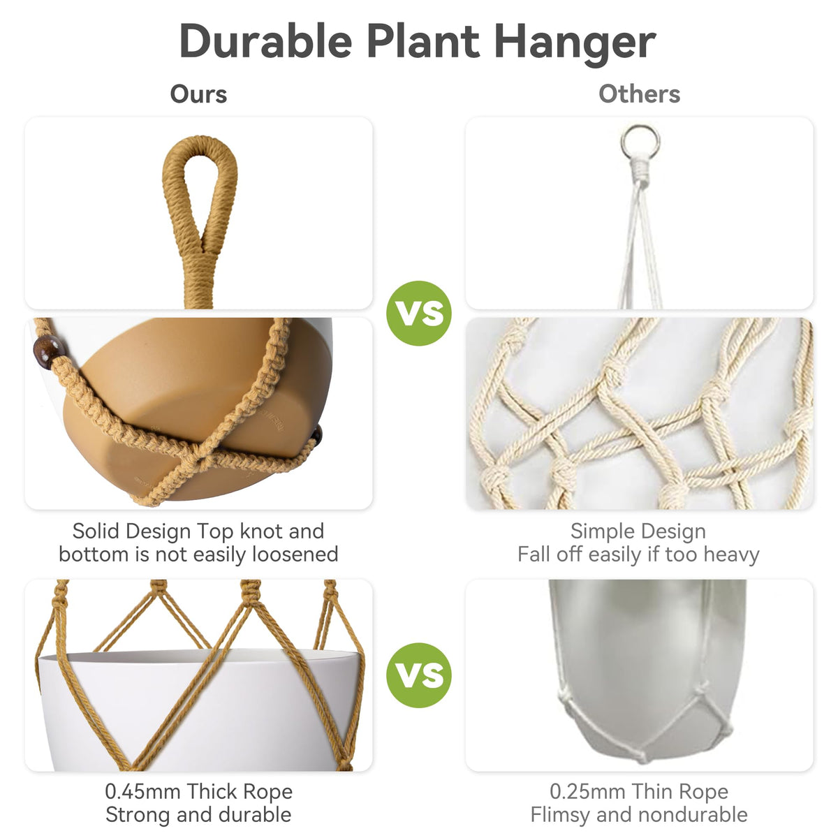 USLAI macrame hanger accommodates 4-15 inch pots for versatile indoor setups.