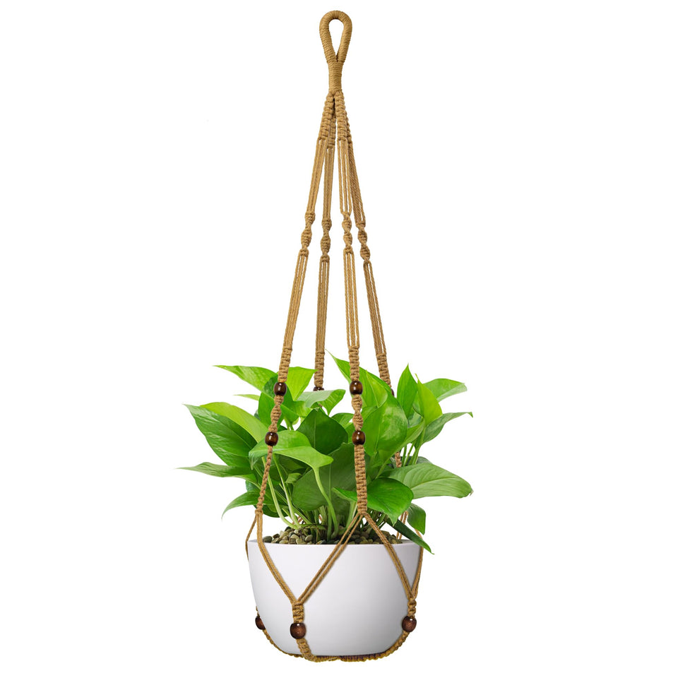 USLAI macrame plant hanger with 35-inch reach, perfect for elevated displays.