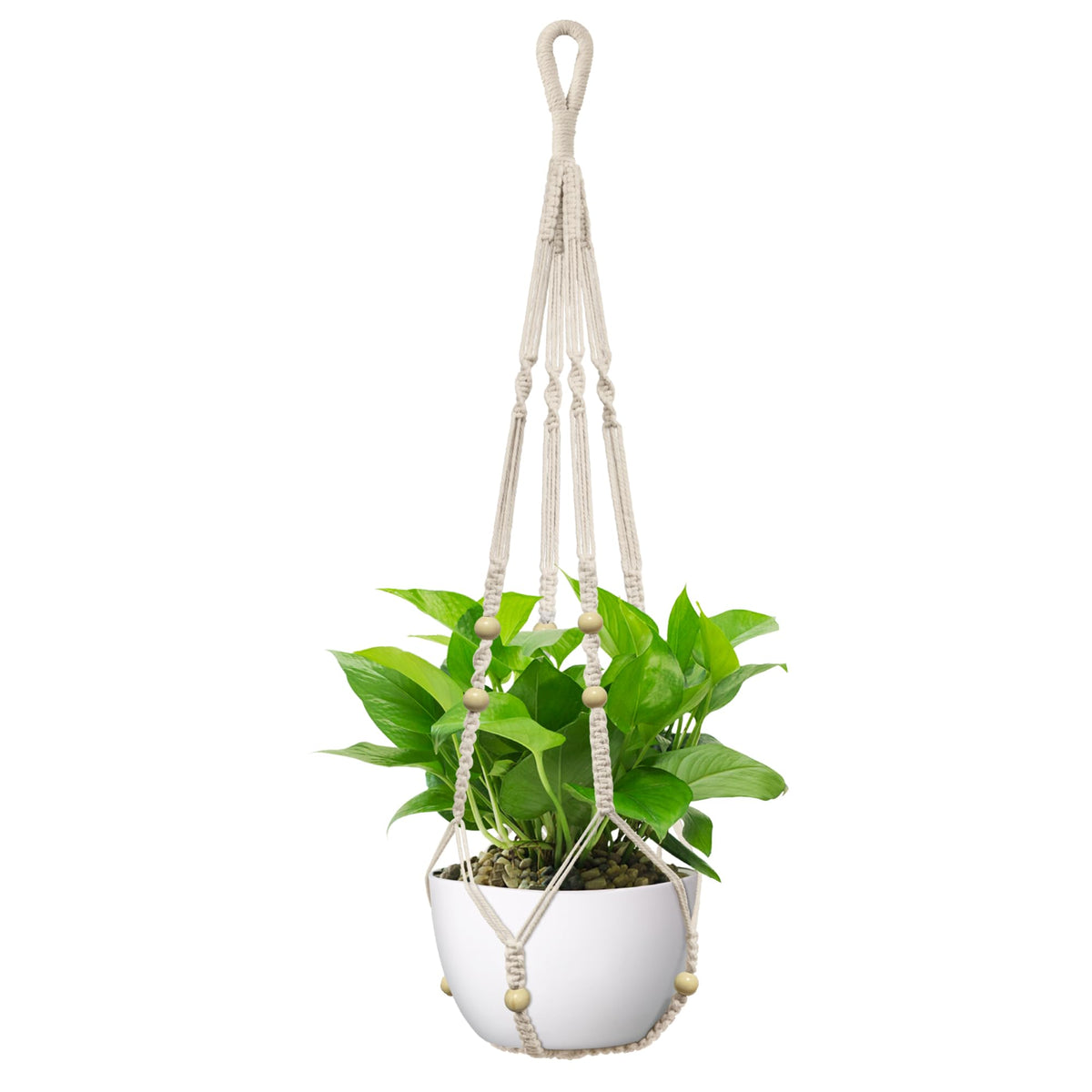 USLAI macrame plant hanger ivory 35 inch for indoor and outdoor displays