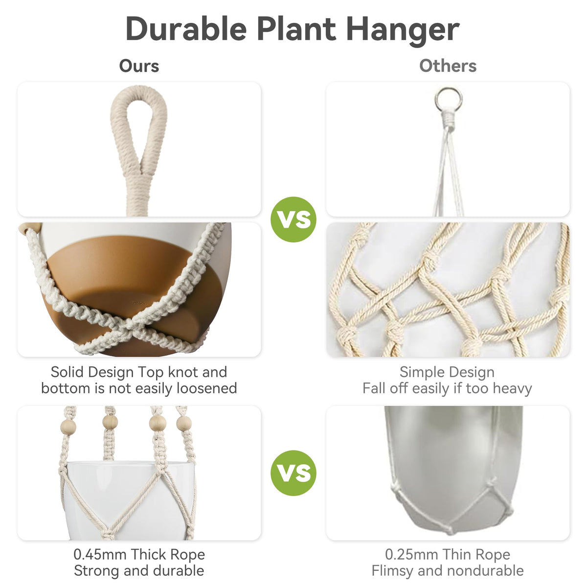 USLAI macrame hanger fits 4–15 inch pots for versatile plant styling