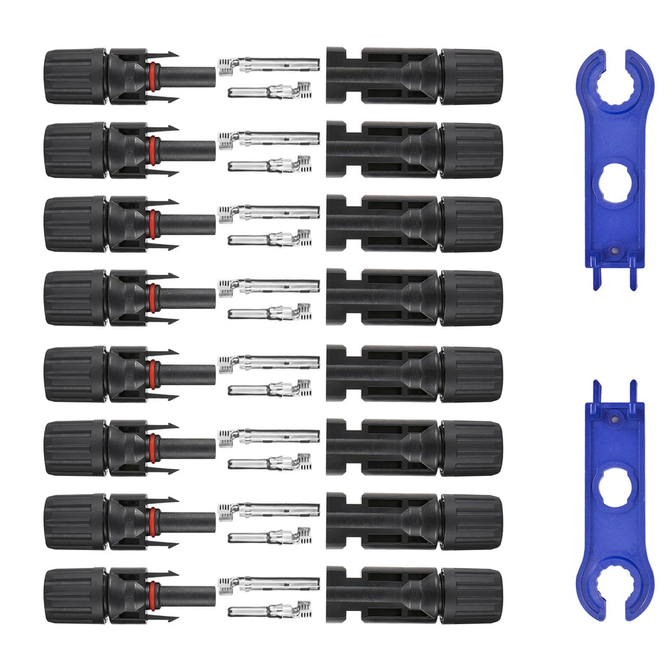 Usngsny solar connectors closeup showing male and female contacts for efficient PV connections.