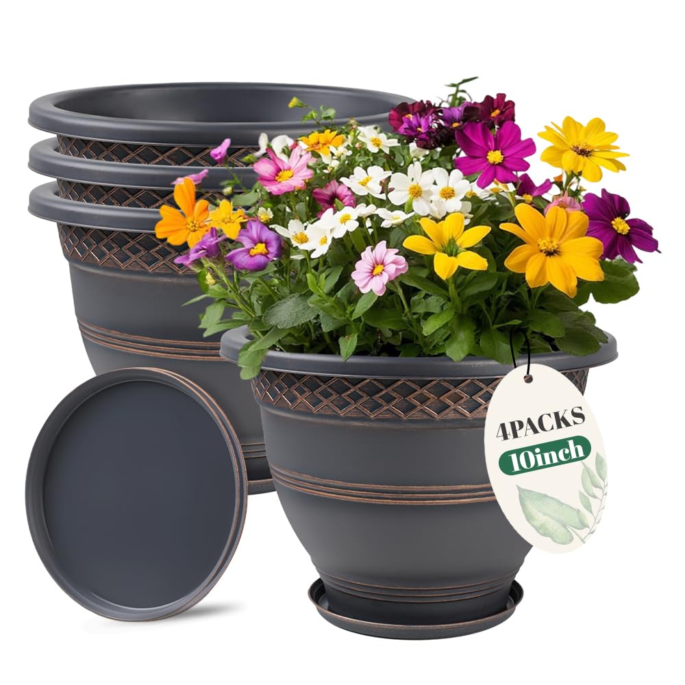 Usocik 10-inch plaid plant pot front view with drainage for healthy watering