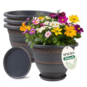 Usocik 10-inch plaid plant pot front view with drainage for healthy watering