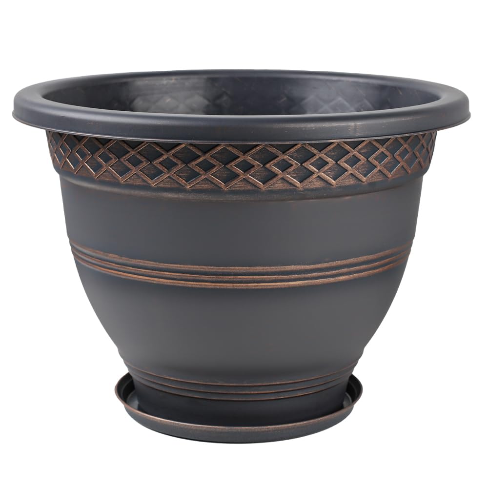 Usocik plaid planter on outdoor patio enhancing garden decor